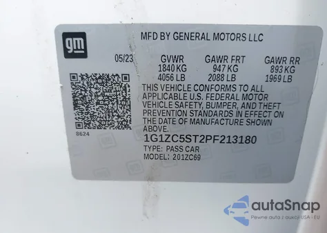 2023 Chevrolet Malibu Fwd 1Fl z USA, uszkodzony, nr VIN 1G1ZC5ST2PF213180